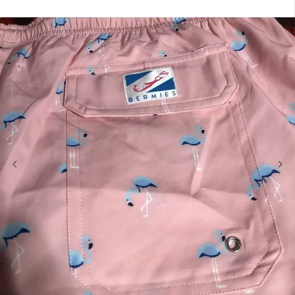 Bermies Swim Trunks Swim Shorts Pink Flamingo